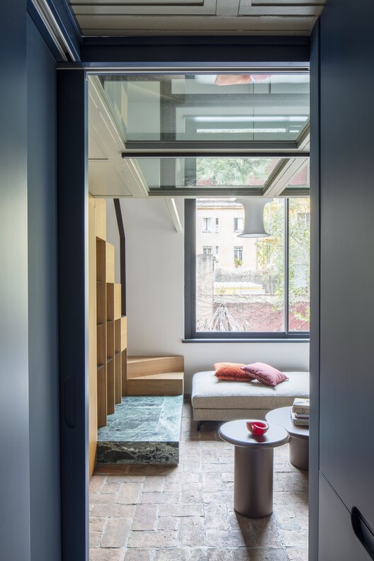 Villino Liberty Trastevere / Studiotamat-インテリア写真、木、ガラス